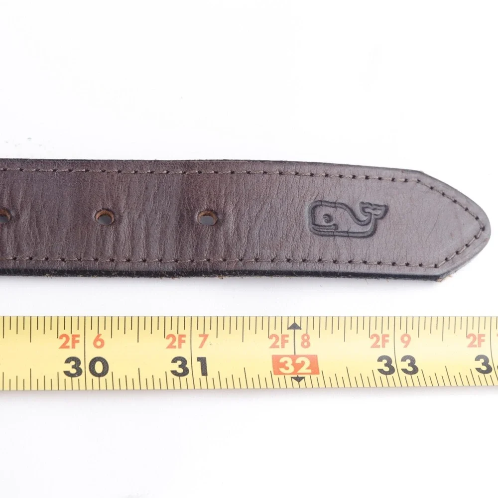 Vineyard Vines Mens Belt Size 30 Yellow Navy Blue Whale Print Brown Leather Tip